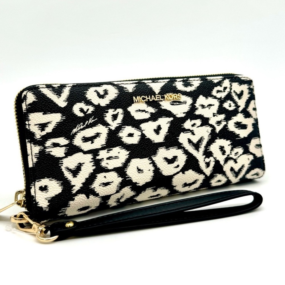 Michael Kors Large Travel Continental Wallet Wristlet Black Multi